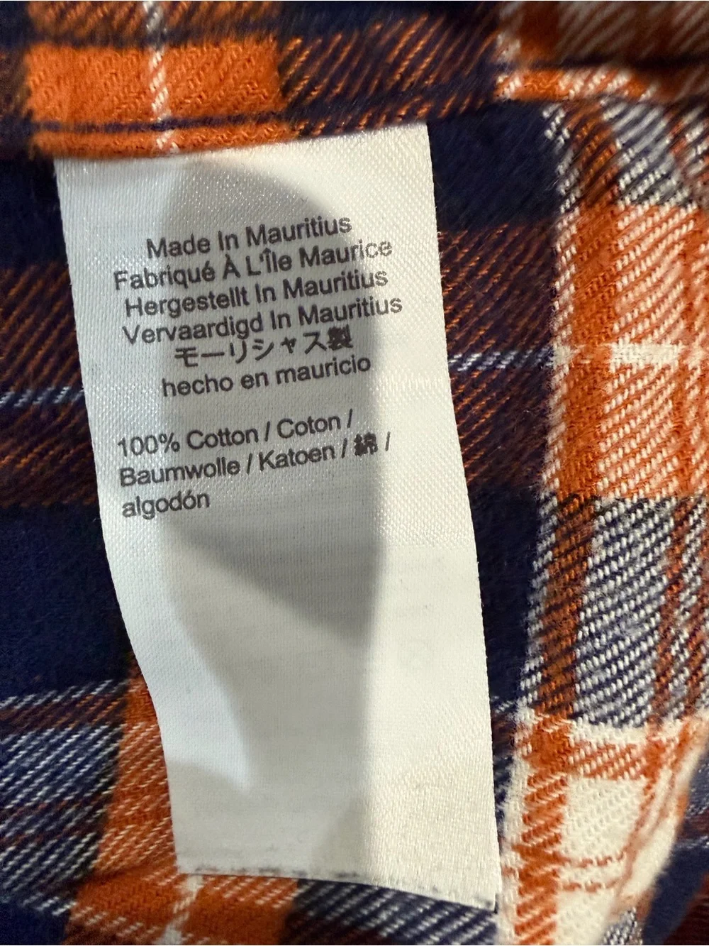 J. Crew Orange, Navy & White Plaid Flannel Button-Down Shirt